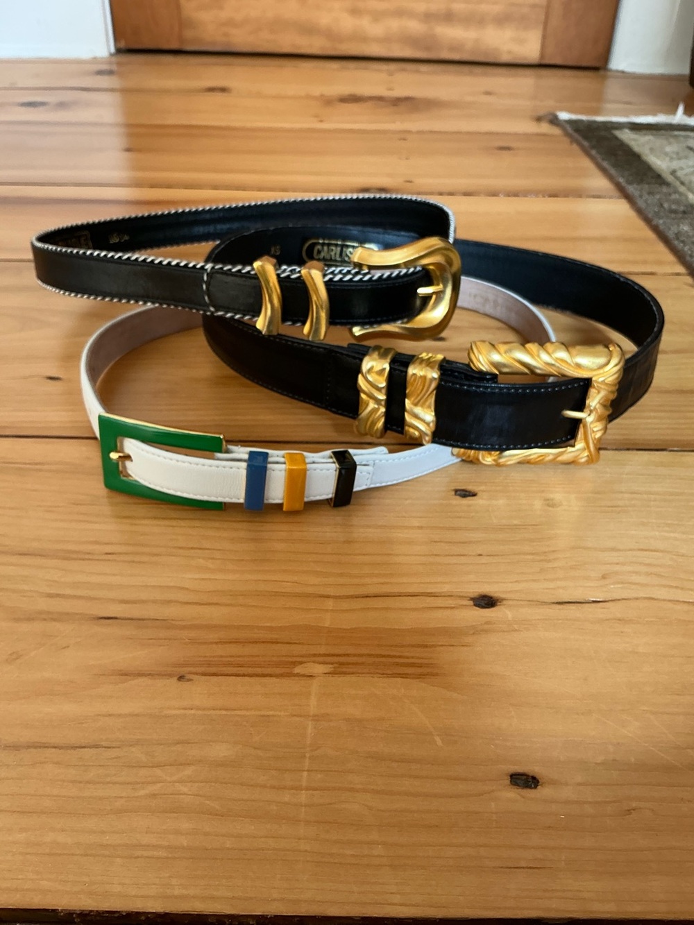 Vintage Carlisle Leather Belt Bundle Set of 3 - Size XS Black Gold White Retro